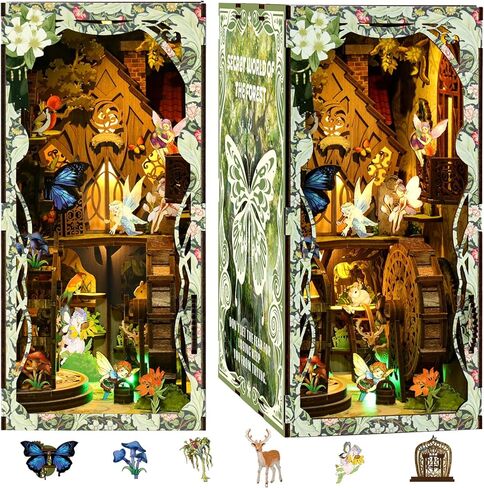 isseve Book Nook Kit ، DIY 3D Wooden Puzzle Bockends للبالغين ، ديكور رف الكتب المصغرة الصغيرة مع غطاء LED والغبار ، هدايا لمحبيات الحرف في سن المراهقة (Royal Seamer) in Kuwait