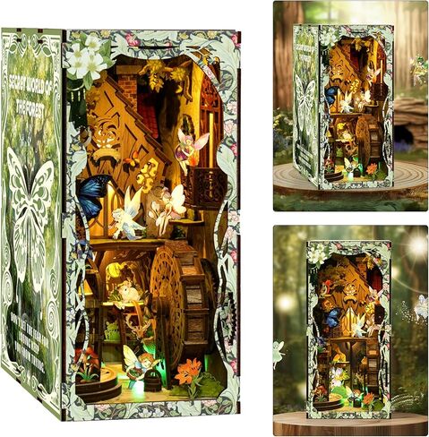 isseve Book Nook Kit ، DIY 3D Wooden Puzzle Bockends للبالغين ، ديكور رف الكتب المصغرة الصغيرة مع غطاء LED والغبار ، هدايا لمحبيات الحرف في سن المراهقة (Royal Seamer) in Kuwait