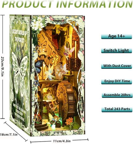 isseve Book Nook Kit ، DIY 3D Wooden Puzzle Bockends للبالغين ، ديكور رف الكتب المصغرة الصغيرة مع غطاء LED والغبار ، هدايا لمحبيات الحرف في سن المراهقة (Royal Seamer) in Kuwait