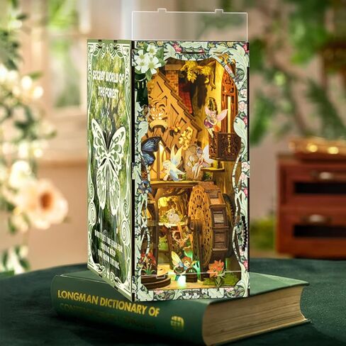 isseve Book Nook Kit ، DIY 3D Wooden Puzzle Bockends للبالغين ، ديكور رف الكتب المصغرة الصغيرة مع غطاء LED والغبار ، هدايا لمحبيات الحرف في سن المراهقة (Royal Seamer) in Kuwait