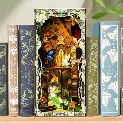 isseve Book Nook Kit ، DIY 3D Wooden Puzzle Bockends للبالغين ، ديكور رف الكتب المصغرة الصغيرة مع غطاء LED والغبار ، هدايا لمحبيات الحرف في سن المراهقة (Royal Seamer) in Kuwait