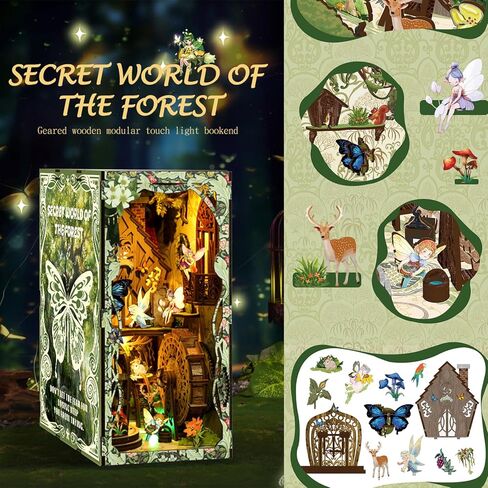 isseve Book Nook Kit ، DIY 3D Wooden Puzzle Bockends للبالغين ، ديكور رف الكتب المصغرة الصغيرة مع غطاء LED والغبار ، هدايا لمحبيات الحرف في سن المراهقة (Royal Seamer) in Kuwait