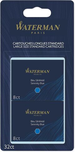 Waterman - 4 عبوات مكونة من 8 خراطيش زرقاء صفاء قابلة للغسل، حجم قياسي في نفطة. in Saudi Arabia