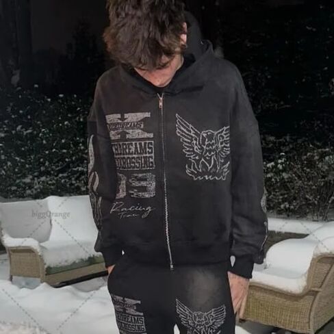 zip up hoodie grunge jukets street street y2k للجنسين emo خمر 2000s خارج الملابس الخارجي هوديس مغني النجوم in Kuwait