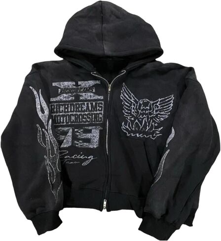 zip up hoodie grunge jukets street street y2k للجنسين emo خمر 2000s خارج الملابس الخارجي هوديس مغني النجوم in Kuwait