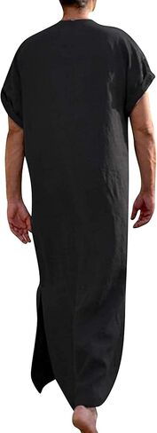 YAOHUOLE Men's Short Sleeve Kaftan Thobe Side Split Caftan with Pockets Long Gown Thobe in Saudi Arabia