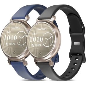 2 حزمة حزمة سليكيون ساتون نطاقات متوافقة مع Garmin Lily 2/Lily 2 Classic/Active Smart Watch ، 4 مم شريط مطاط ناعم سريع الاستبدال الإفراج الضيق رقيقة Lily 2 للنساء