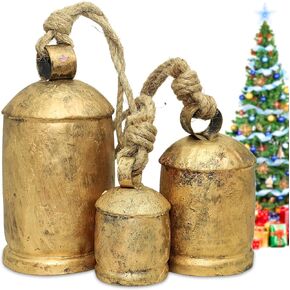 ريفي ريفي رث أنيقة الأجراس يدويا مصنوعة يدويا الطراز الحديدية عيد الميلاد أجراس Jingle Jingle Hanging Farmhouse Holiday Bells (3 ، متوسط)