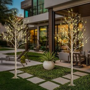 Lightshare LED LED Birch Tree Light Set - 4 أقدام و 6 أقدام و 8 أقدام مع الأضواء البيضاء الدافئة - ديكورات حفل زفاف عيد الميلاد الداخلي في الهواء الطلق (3 عبوات)
