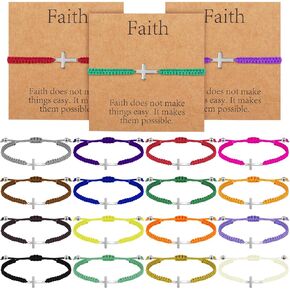Tondiamo 16 Set Friendship Cross Bracelet Bulk Jesus Christian Adjustable Handmade Braided Bracelet with Card for Women Men Easter Baptism Graduation BFF Lucky Gifts