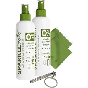 KINTERSING CLEANERINER LENS CLEANERINERING HOURNALLING CLEANERING ECO-(2) (2) رذاذ نظافة 4 أوقية ، (2) قطعة قماش من الألياف الدقيقة وسلسلة المفاتيح للنظارات ، والنظارات الشمسية ، والعدسات والشاشات (مجموعة 5 قطع)