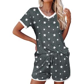 Ekouaer Womens Pajama Short Sets Lounge Sets for Women 2 Piece Soft Pjs Set Casual V Neck Sleepwear with Pockets