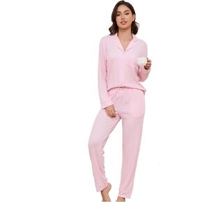 Women's Long Sleeve Sleepwear Button Down Pajama Sets Soft Pjs Cute Nightwear