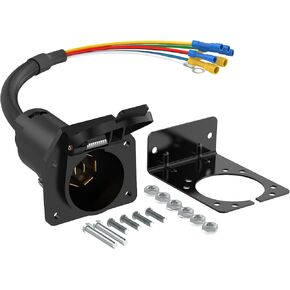 7 Way RV Trailer Light Connector Socket - 7 دبوس سلك تسخير محول كهربائي مع قوس تثبيت سريع التثبيت ، وأسلاك الأذرع الشاملة للشاحنة ، والمقطورة ، والعربة ، و RV