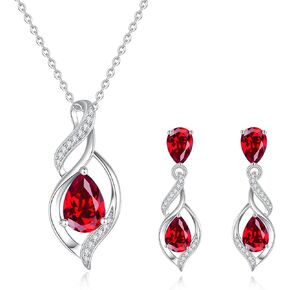 FANCIME July Birthstone Jewelry Gift for Women Ruby Teardrop Necklace and Earrings