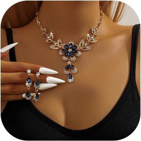 Wedding Jewelry Sets for Women Trendy Wedding Guest Dress Crystal Flower Necklace Earrings Set Sparkly Prom Dresses Formal Dresses for Women Wedding Guest