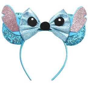 FACHPINT Blue Stitch Ears Headband for StitchAngel, Cute Sequin Ears for Girl Boy Photo Props, Party Decoration