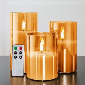 Eywamage Grey Glass Flameless Candles with Remote, Flickering Battery Operated LED Pillar Candles Set of 3, Home Decor
