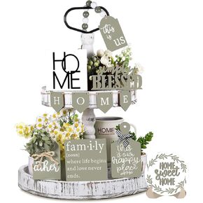 11pcs Farmhouse Decore Decor Decor Set - علامات وزينة خشبية خشبية ريفي لعرض المنزل والمطبخ (درج متدرج غير مدرج)