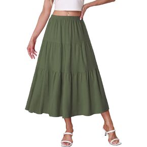 Kingfancy Women's Boho Midi Skirt A-Line Cholect Hight High High Tier Lerages