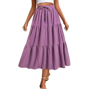 SEAFORM Women's Polka Dot Midi Skirt - Flowy High-Waisted Long Skirt with Elastic Perfect for Casual or Formal Occasions