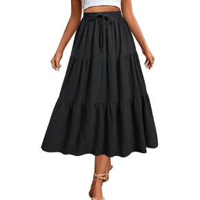Seaform Women's Polka Dot Midi Skirt - تنورة طويلة متدفق مع مرونة مثالية للمناسبات غير الرسمية أو الرسمية in Kuwait