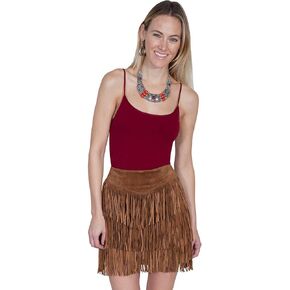 Scully Women's Fringe Tier Tier Suede Mini Skirt - L704 -TRQ