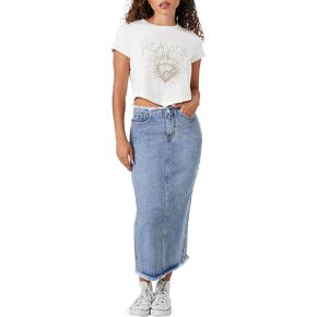 Forever 21 Women's Frayed Denim Maxi Skirt