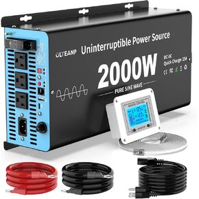 1500W Sump Pump Battery Backup System, Pure Sine Wave Power Inverter with Charger, Backup System for Power Outage, LCD Screen Remote Controller, Automatic Switching for Grid and Battery