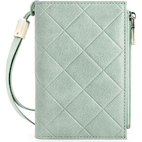 محفظة صغيرة للنساء RFID حظر جلد Trifold Trifold Compact Ladies Wristlet Writets مع نافذة معرف الجيب المزدوجة