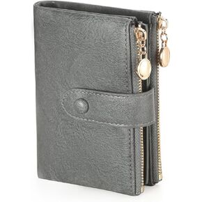 محافظ Gaekeao الصغيرة للنساء الجلود RFID حظر Bifold BIFOLD Double Zipper Pockets Wallet Presh مع 2 Windows