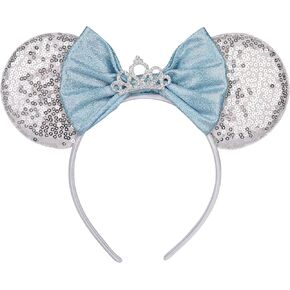 Princess Mouse Ears Headband for Women Adult,Crown & Star Sequin Mouse Ears Cute Park Ears