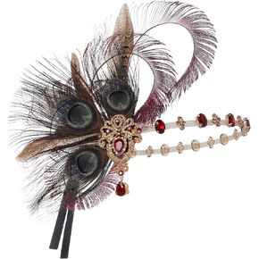 Coucoland Flapper Peacock Feather Headpiece - Great Gatsby 1920s Comple for Women Roaring 20s Associory قناع عقال