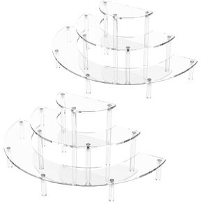 3 Tier Acrylic Display Risers 2 Pack, Half Moon Cupcake Stand, Clear Perfume Organizer, Dessert Stand for Display, Clear Display Stand for Food, Cupcake, Perfume, Collections