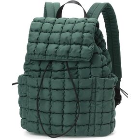 Quilted Puffer Backpack for Women Lightweight Soft Puffy Drawstring Backpacks Rucksacks Bags for Casual Daypack Travel Hiking Gym, Green