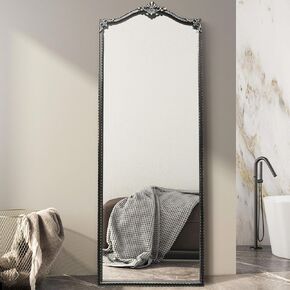 المرايا الطويلة لغرفة النوم ， باروك عتيقة كاملة الطول مرآة الأرضية 22 "× 64" ، مرآة عتيقة الفيكتوري الكاملة مع فرشاة سوداء سوداء مزخرفة المعادن لمدخل مدخل المدخل