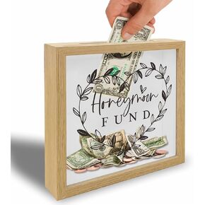 8x8 Shadow Box Frame - صندوق صناديق خشبي مزخرف مع فتحة لتوفير العملة النقدية - عرض البنوك الخضراء الخضراء زخرفة للبالغين - مربع بنك المال مع صندوق شهر العسل - A03