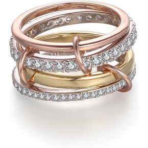 حلقات قابلة للتكديس مقاس 18 كيلو بايت للنساء-حلقات غير شحنة من 4 قطع مع CZ Zirconia sterling Silver & Rose Gold-هدية مجوهرات أنيقة ومتعددة الاستخدامات