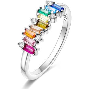 Hapour 925 Sterling Silver Ring مع زركونيا مكعب ملونة ، حلقات قابلة للتكديس لنساء غير تشويه كهدايا للنساء الحلقة 6-9