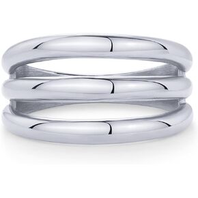 PAVOI 14K Gold Plated Chunky Curved Triple Stackable Ring for Women - Stainless Steel Three in One Statement Rings - Waterproof Thick Multi-Bands