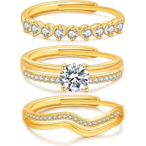 Senteria 3Pcs Gold Rings For Women Non Tarnish Stackable Rings For Women Adjustable 14K Gold Plated Rings set with Cubic Zirconia Thumb Ring Set for Statement Promise Wedding Engagement in Kuwait