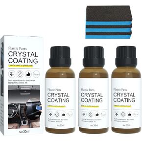 3PCS Plastic Parts Crystal Coating, Crystal Coating Plastic Parts, Plastic Parts Refurbish Agent with Spong 30ML, Car Refresher, Great Gloss Protection, Long Duration Plastics Parts Refresher Agent