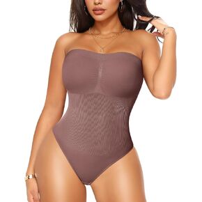 KUMAYES Strapless Shapewear Bodysuits for Women -Thong Body Shaper Tummy Control Tube Top Leotard with Removable Straps