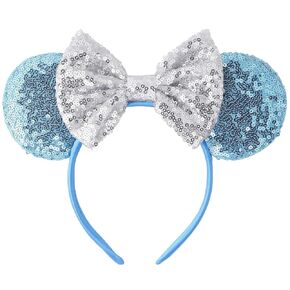 Cinderella Blue Minnie Ears عصابة رأس ، Princess Sparkle Rose Gold Mouse Orband for Women Girls ، High Flastic Non Slip Plastic Band ، 1 Count (Pack of 1) ، Hairband