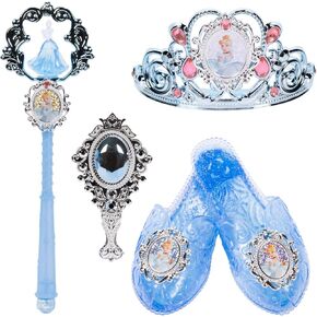 Disney Princess Dress Up Accessory Set Cinderella Tiara, Shoes, Wand and Comb Set for Little Girls Role Play Time Costume Toys for 3-6 Years