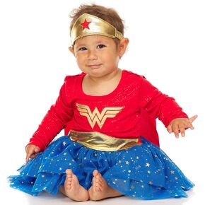 DC Comics Baby Wonder Woman With Indist 'Girls' مع Tiara و Cape ، Red/Blue ، 18 شهرًا