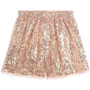 WELAKEN Sparkly Sequin Shorts for Girls Kids High Waist Elastic Party Dance Shorts