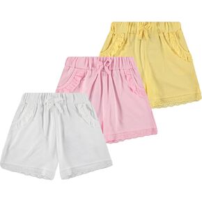 Pink Angel 3-Pack Girls' Eyelet Trim Shorts with Pockets – Multipack of Three Bottoms - Soft, Stylish & for Everyday