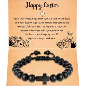 Partyprops Easter Basket Stuffers for Boys Teens Men, Black Cross Bracelet First Communion Baptism Confirmation Christian Easter Gifts for Son Daughter Teenager Girls Adults Men