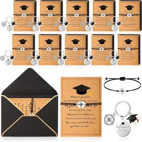 Remuuly 10 Set 2025 Graduation Gifts Compass Bracelet with Keychain Envelope Adjustable Compass Bracelet with Inspirational Card for Graduation Inspire Gifts